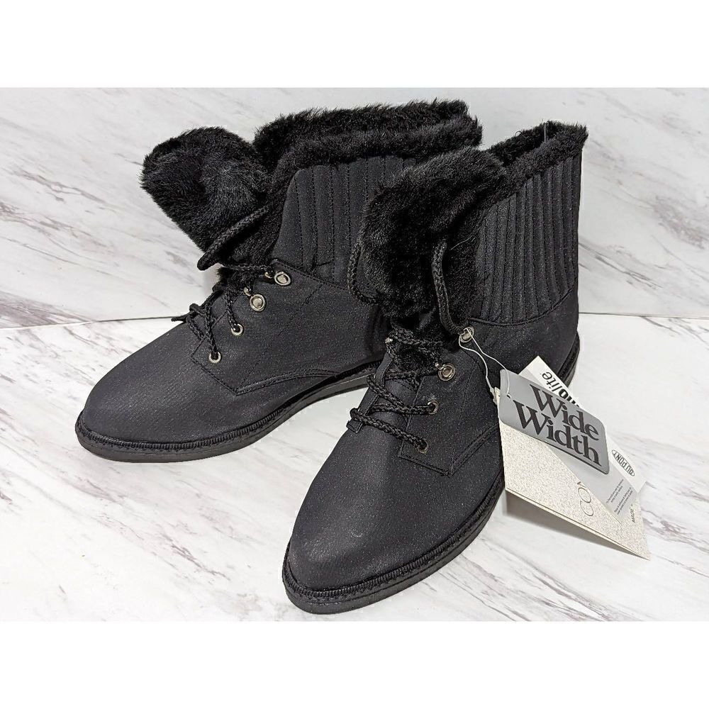 Connie Women's Black Light Weight Faux Fur Lined Insulated Boots Size 8 NWT